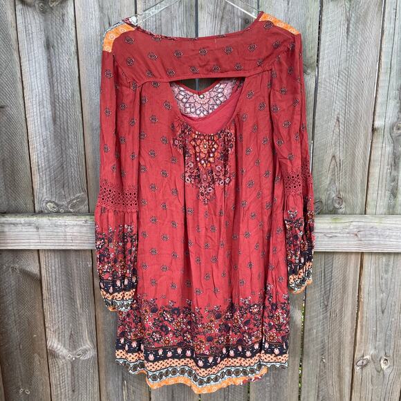 Altar’d State Dress Mini Boho Orange NWT Small Baby Doll Keyhole back - Picture 2 of 11